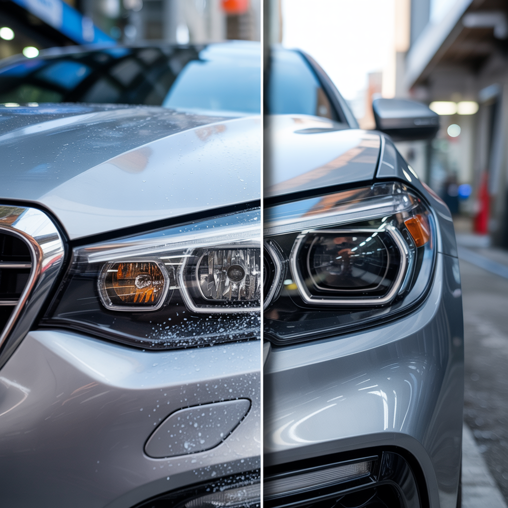 Car Headlights before and after 